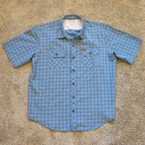 Orvis Classic Collection Men Short Sleeve Button Up Shirt Blue Check XL Pockets